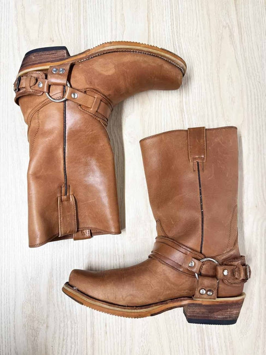 joe boots leather harness biker tall square toe boot - good market thrift store