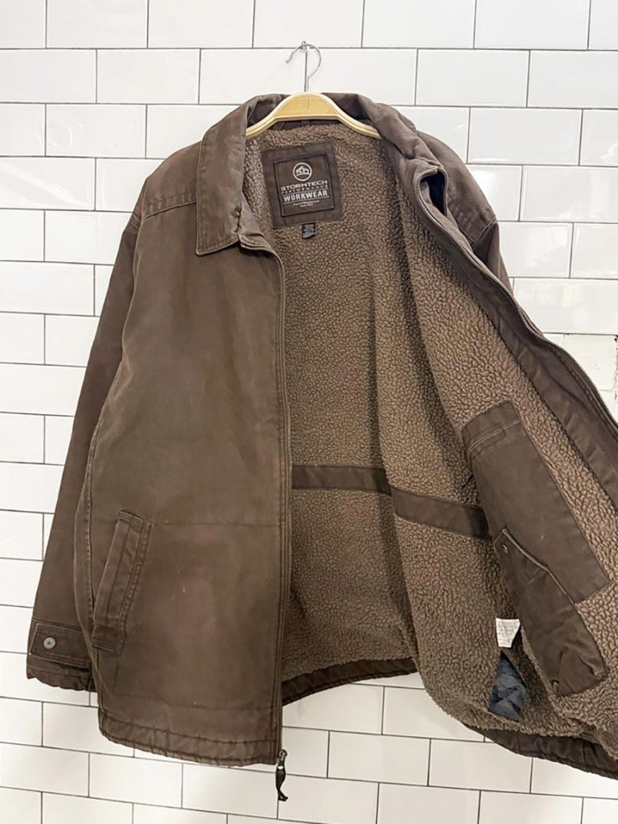 john deere canvas sherpa - lined work jacket - good market thrift store