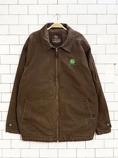 john deere canvas sherpa - lined work jacket - good market thrift store
