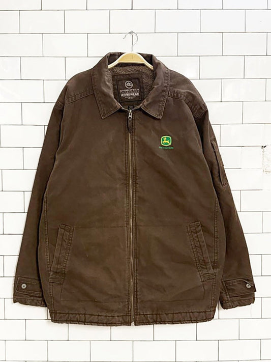 john deere canvas sherpa - lined work jacket - good market thrift store