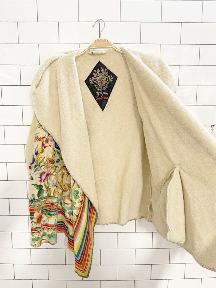 johnny was felix floral plush hooded open cardigan jacket | biya - good market thrift store