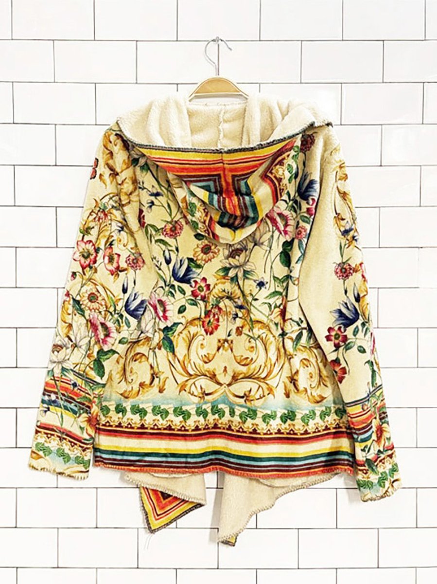 johnny was felix floral plush hooded open cardigan jacket | biya - good market thrift store