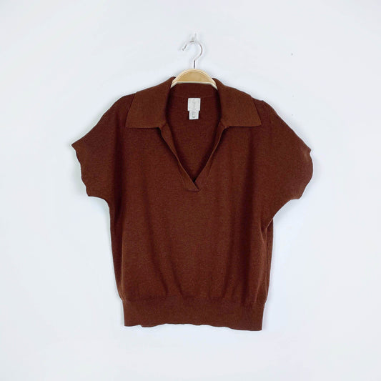 joie brown short sleeve knit collared polo - size large