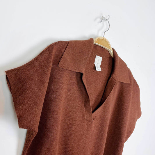 joie brown short sleeve knit collared polo - size large
