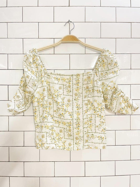 joie 100% linen floral ruched sleeve prairie blouse - good market thrift store