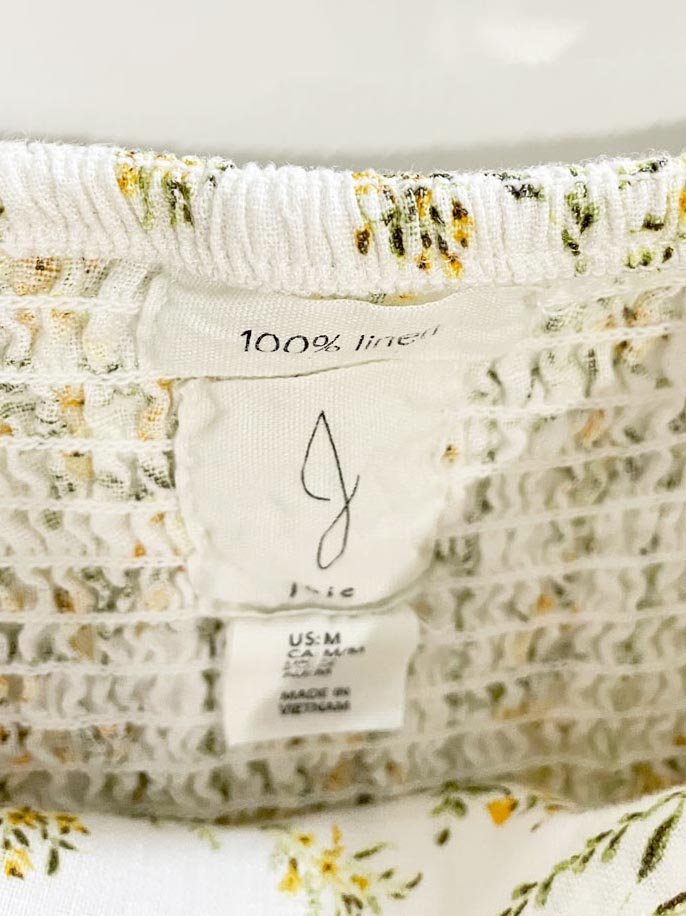 joie 100% linen floral ruched sleeve prairie blouse - good market thrift store