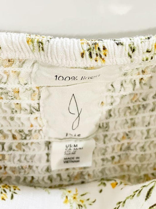 joie 100% linen floral ruched sleeve prairie blouse - good market thrift store