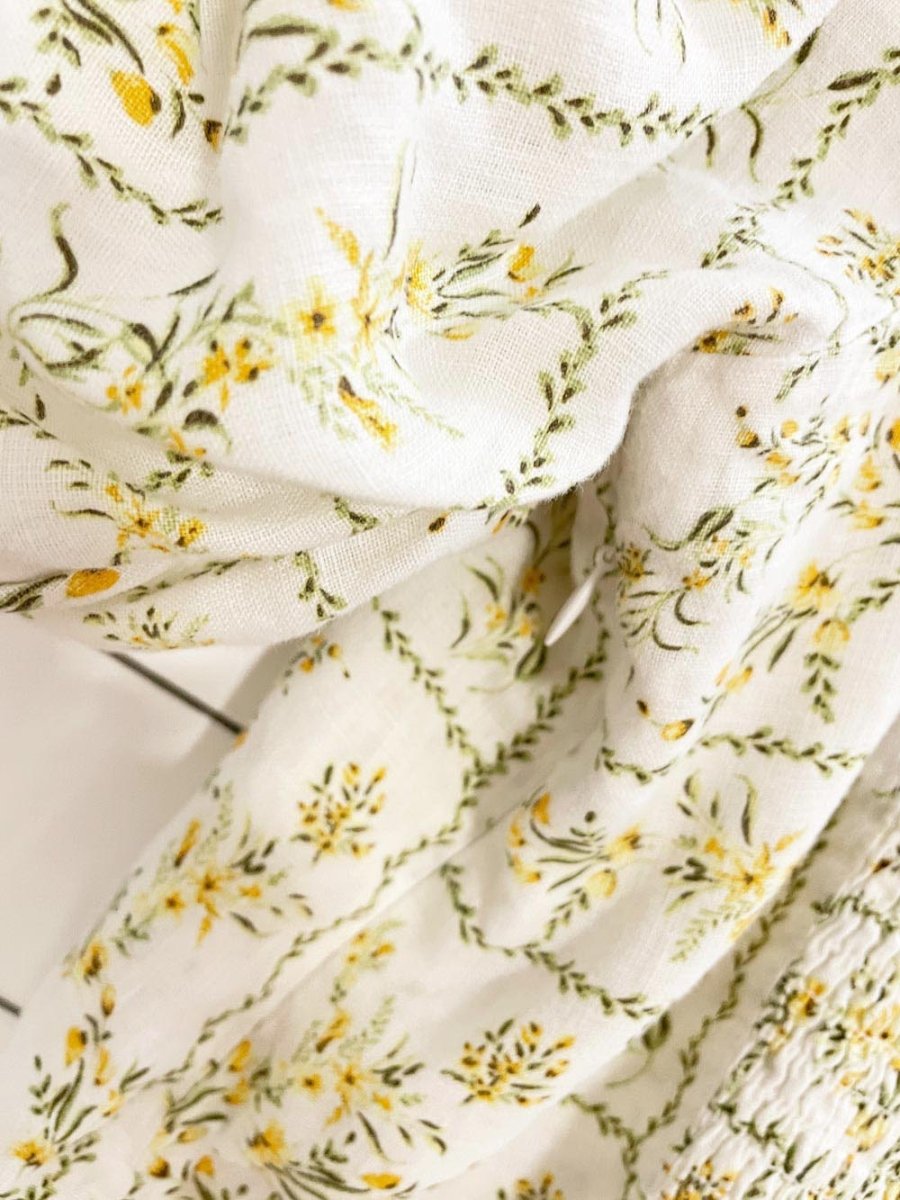 joie 100% linen floral ruched sleeve prairie blouse - good market thrift store
