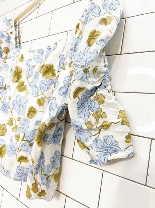 joie 100% linen floral ruched sleeve prairie blouse - good market thrift store