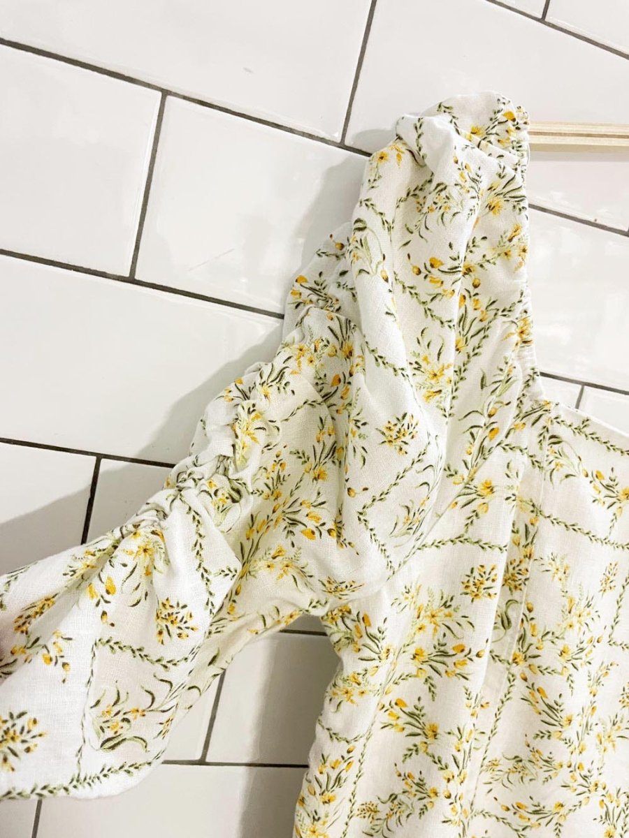 joie 100% linen floral ruched sleeve prairie blouse - good market thrift store