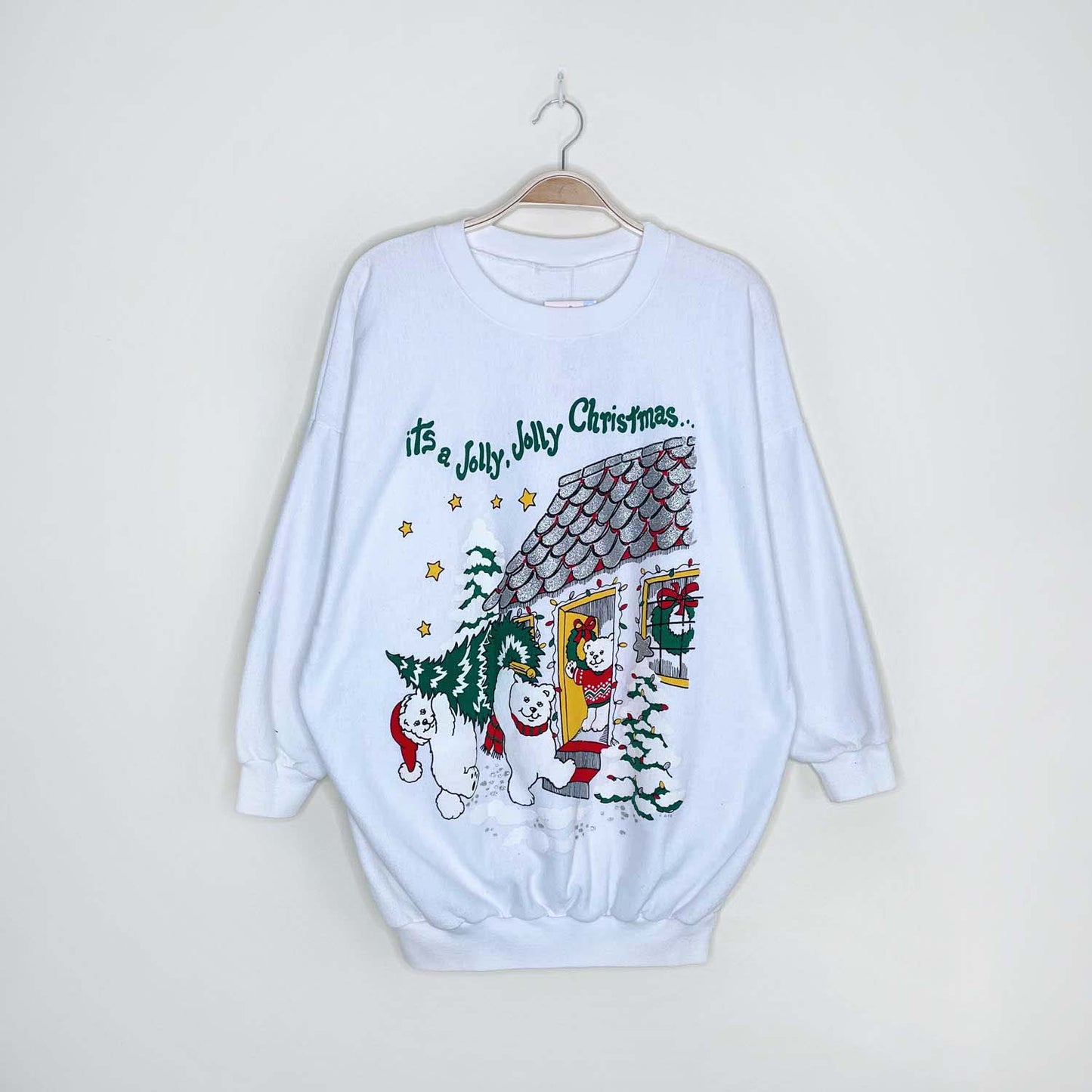 vintage jolly christmas bears puff graphic crew - size med/large