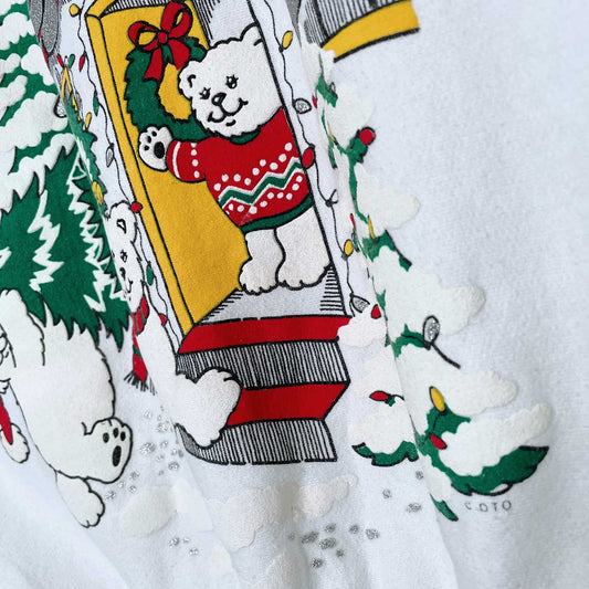 vintage jolly christmas bears puff graphic crew - size med/large