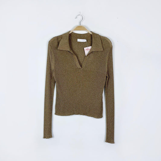 jonathan simkhai gold knit v-neck collar sweater - size 1