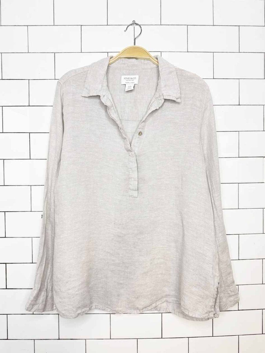 jones new york 100% linen 1/2 button popover shirt - good market thrift store