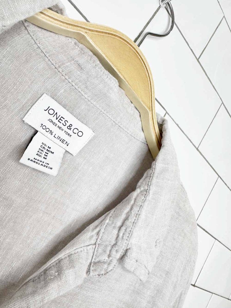 jones new york 100% linen 1/2 button popover shirt - good market thrift store