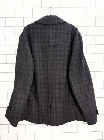 joseph abboud wool - blend plaid double breasted pea coat - good market thrift store