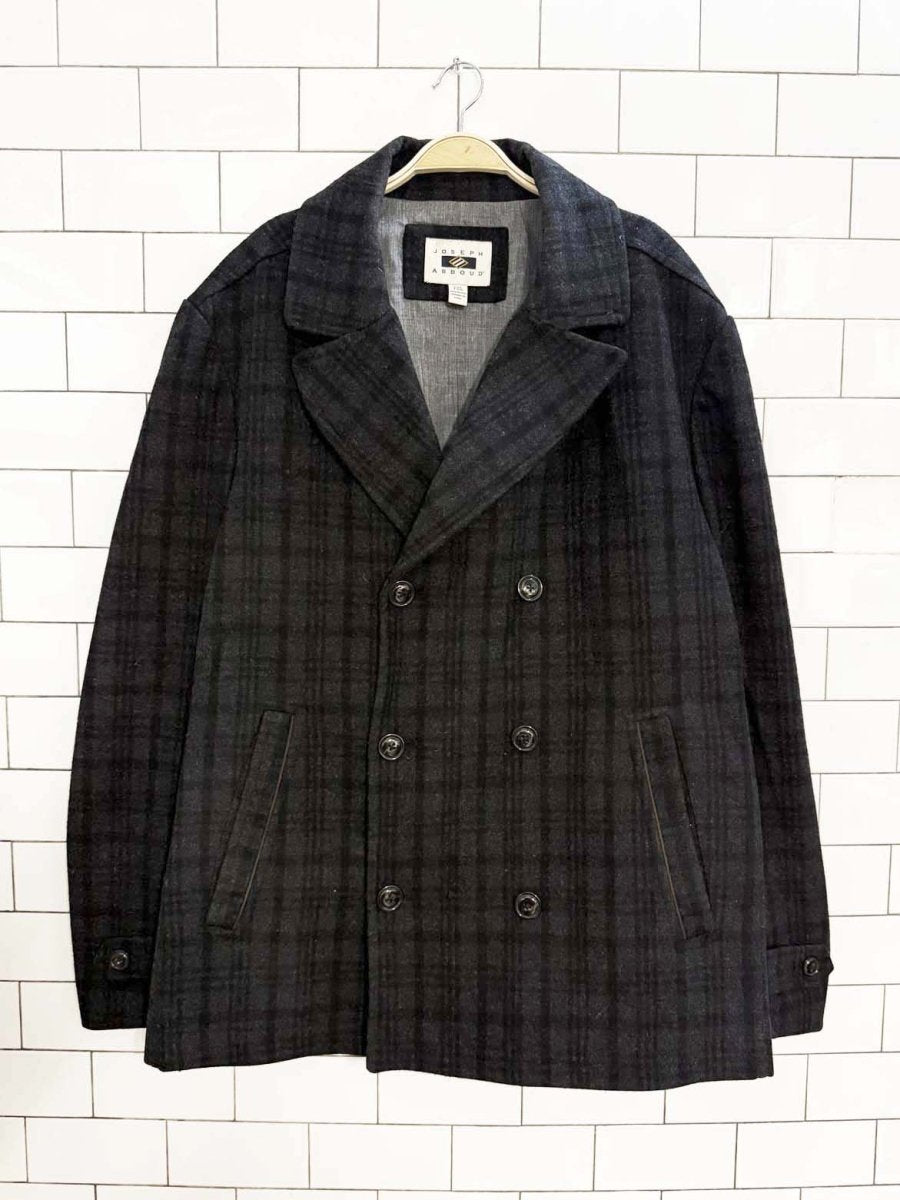 joseph abboud wool - blend plaid double breasted pea coat - good market thrift store