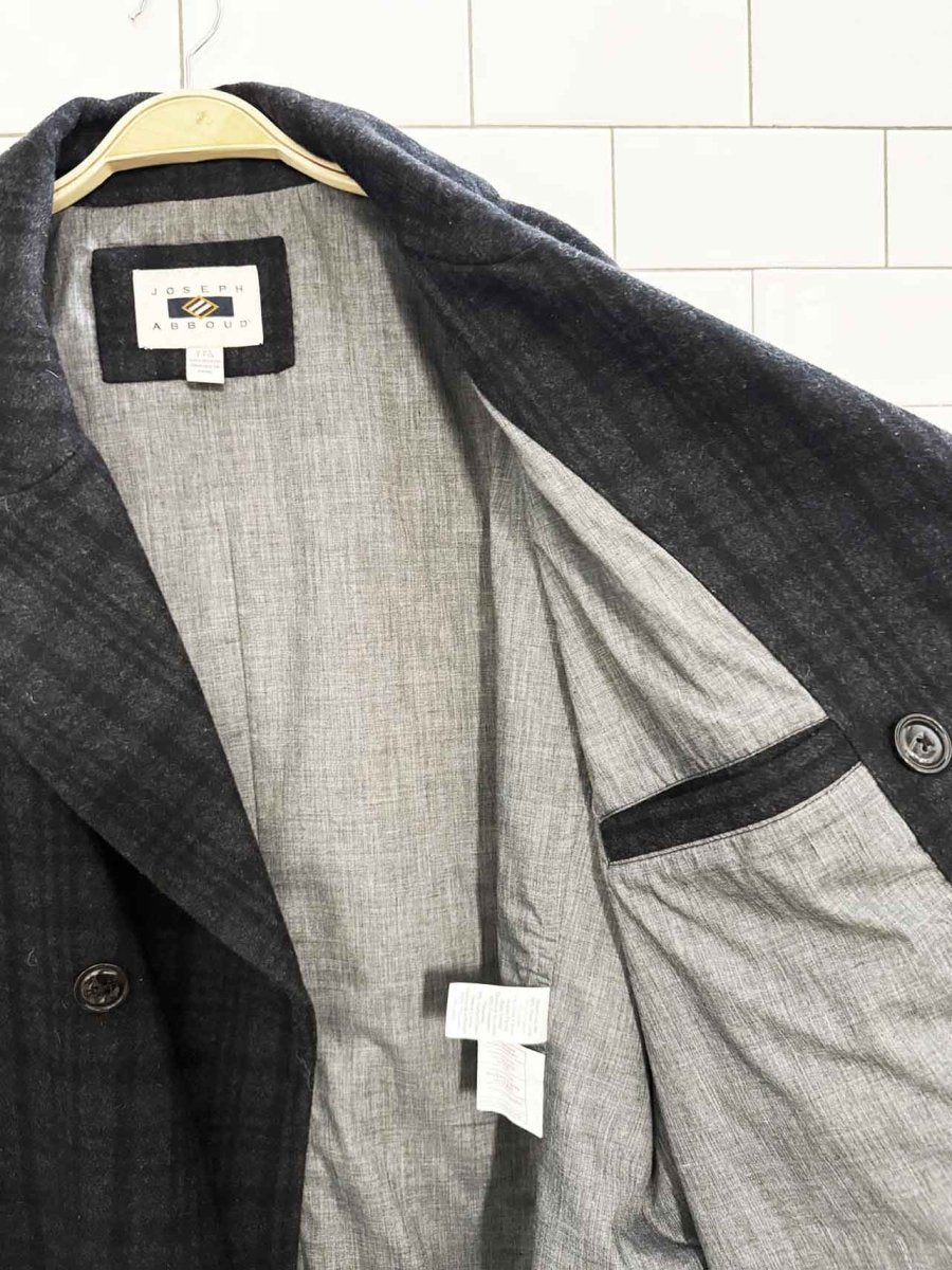 joseph abboud wool - blend plaid double breasted pea coat - good market thrift store