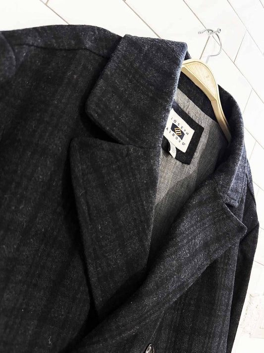joseph abboud wool - blend plaid double breasted pea coat - good market thrift store