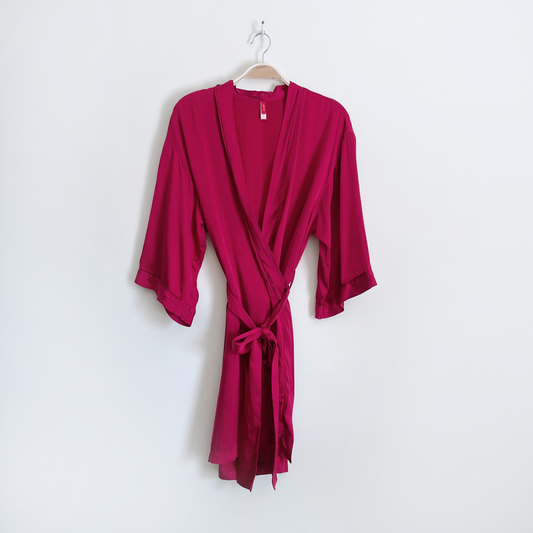 josie natori cherry red silk robe - size small