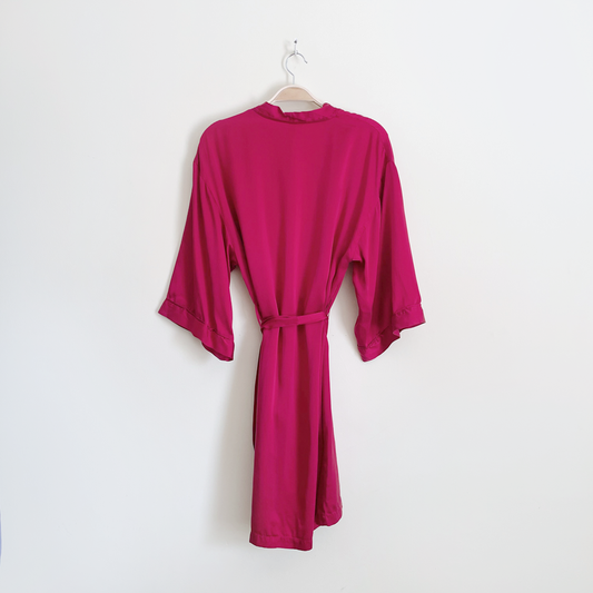 josie natori cherry red silk robe - size small