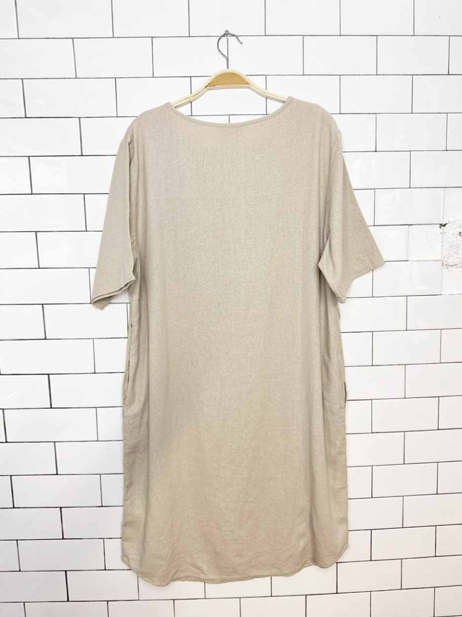 jules & leopold linen-blend boxy midi t-shirt dress - good market thrift store