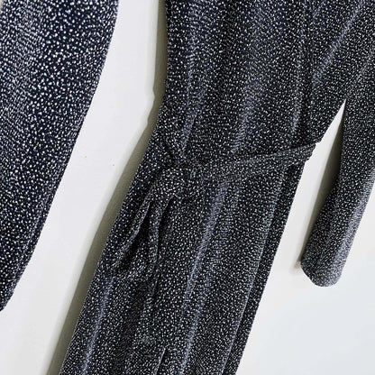 mandee long sleeve wrap sparkle jumpsuit - size small