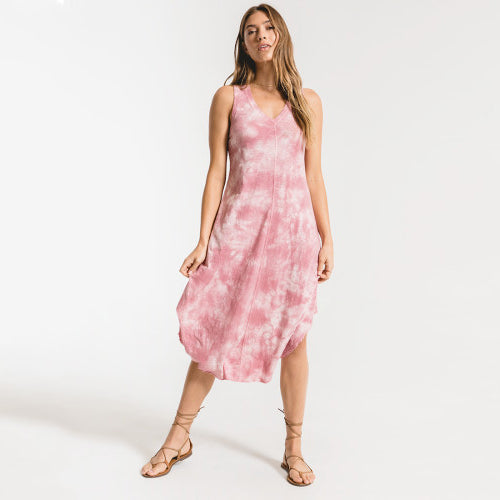 z supply 2024 v-neck cloud tie dye midi dress