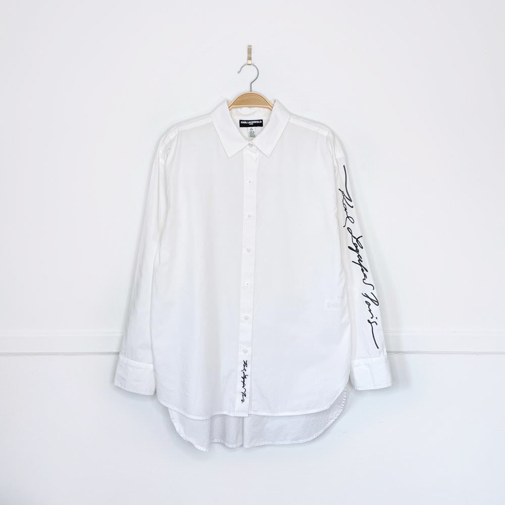 karl lagerfeld oversized scripted white shirt