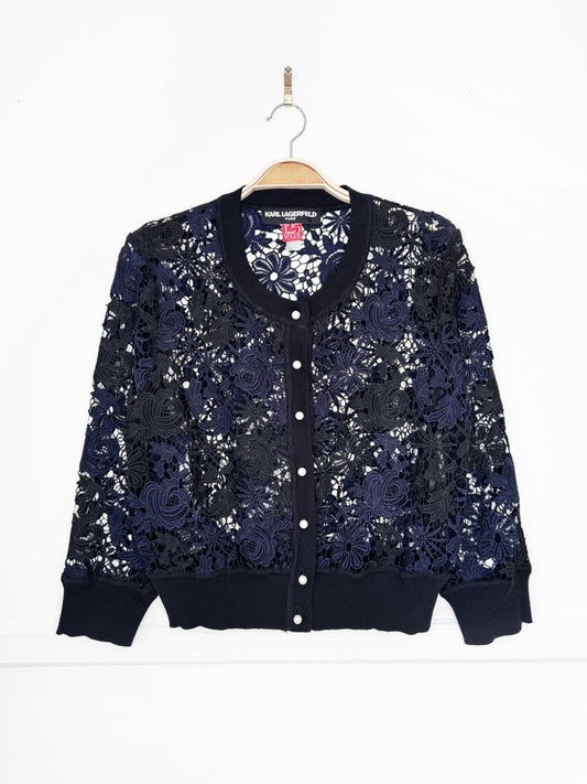 karl lagerfeld floral mesh lace cardigan - good market thrift store