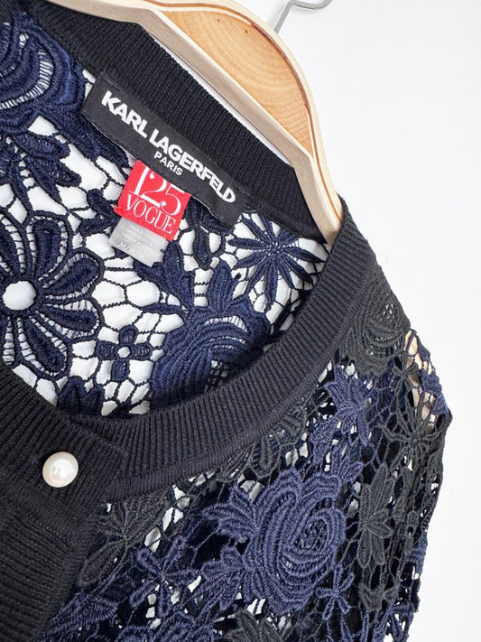 karl lagerfeld floral mesh lace cardigan - good market thrift store