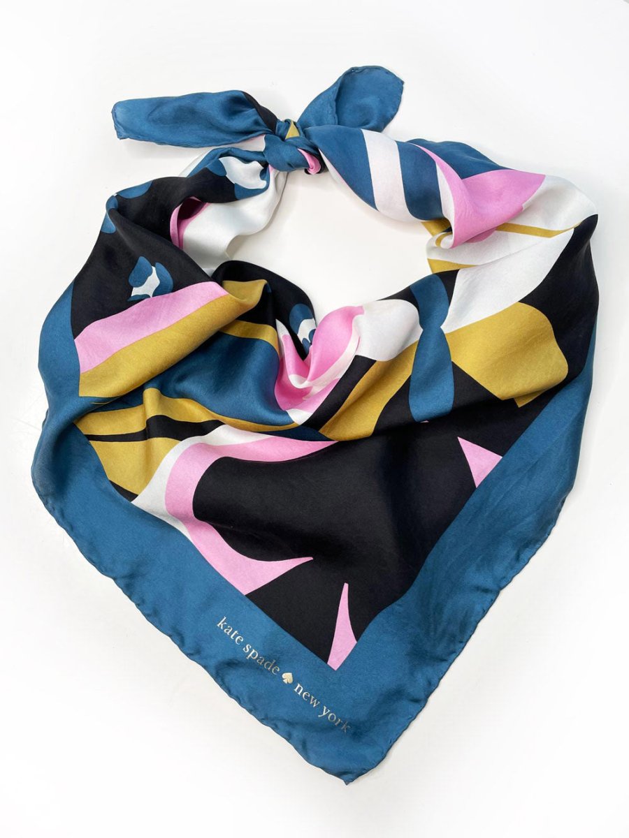 kate spade 100% silk animal faces scarf | hand - rolled edge - good market thrift store