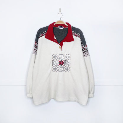 vintage 90s kates nordic knit trim 1/4 fleece sweatshirt