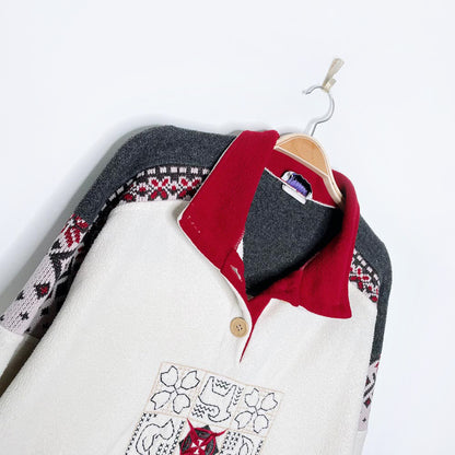 vintage 90s kates nordic knit trim 1/4 fleece sweatshirt