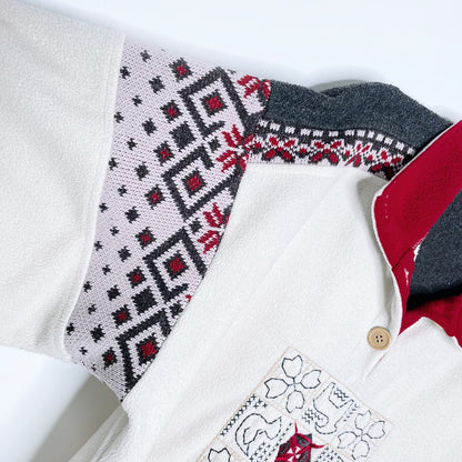 vintage 90s kates nordic knit trim 1/4 fleece sweatshirt