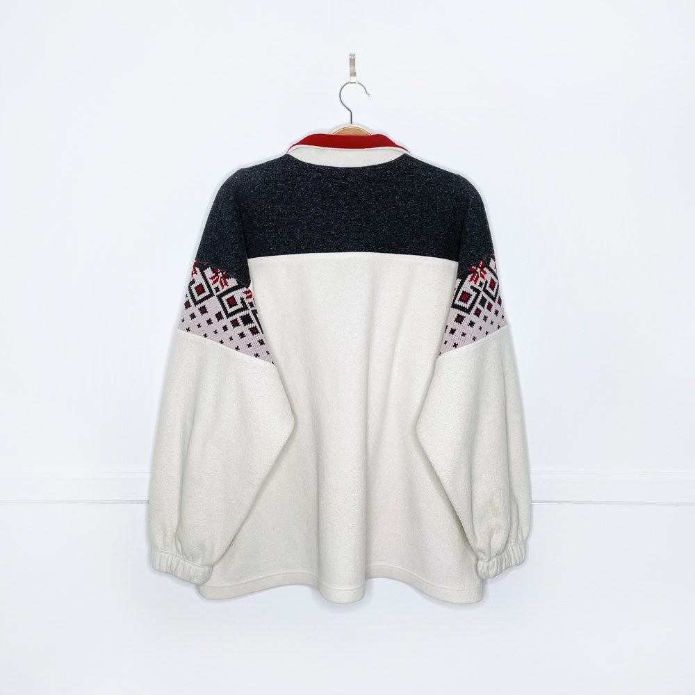 vintage 90s kates nordic knit trim 1/4 fleece sweatshirt