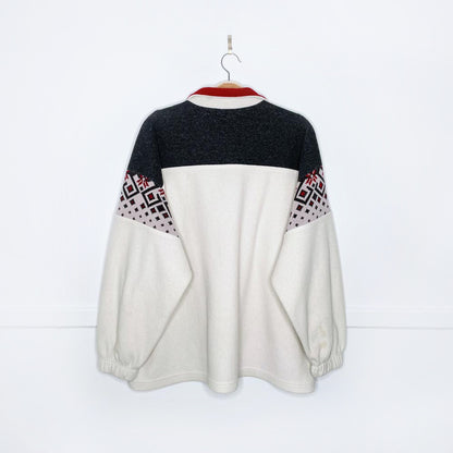 vintage 90s kates nordic knit trim 1/4 fleece sweatshirt