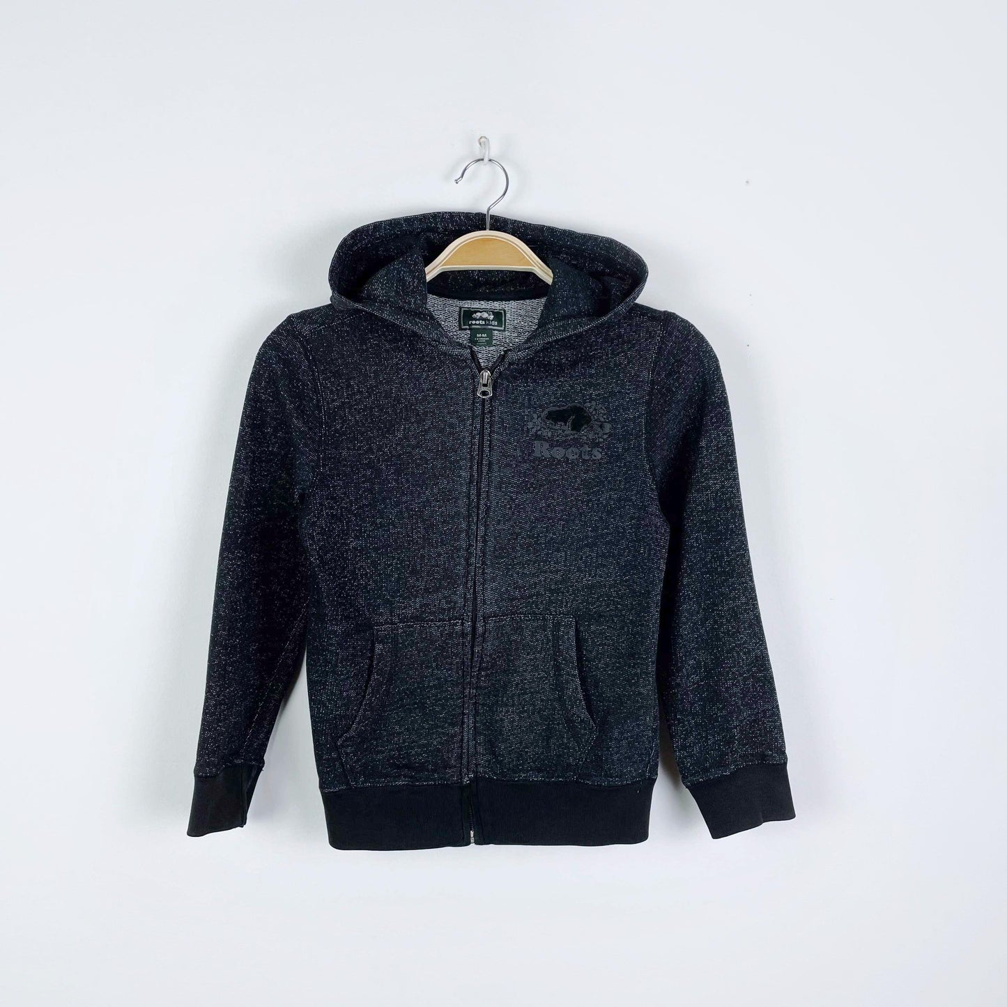 roots kids black pepper full zip hoodie - size medium