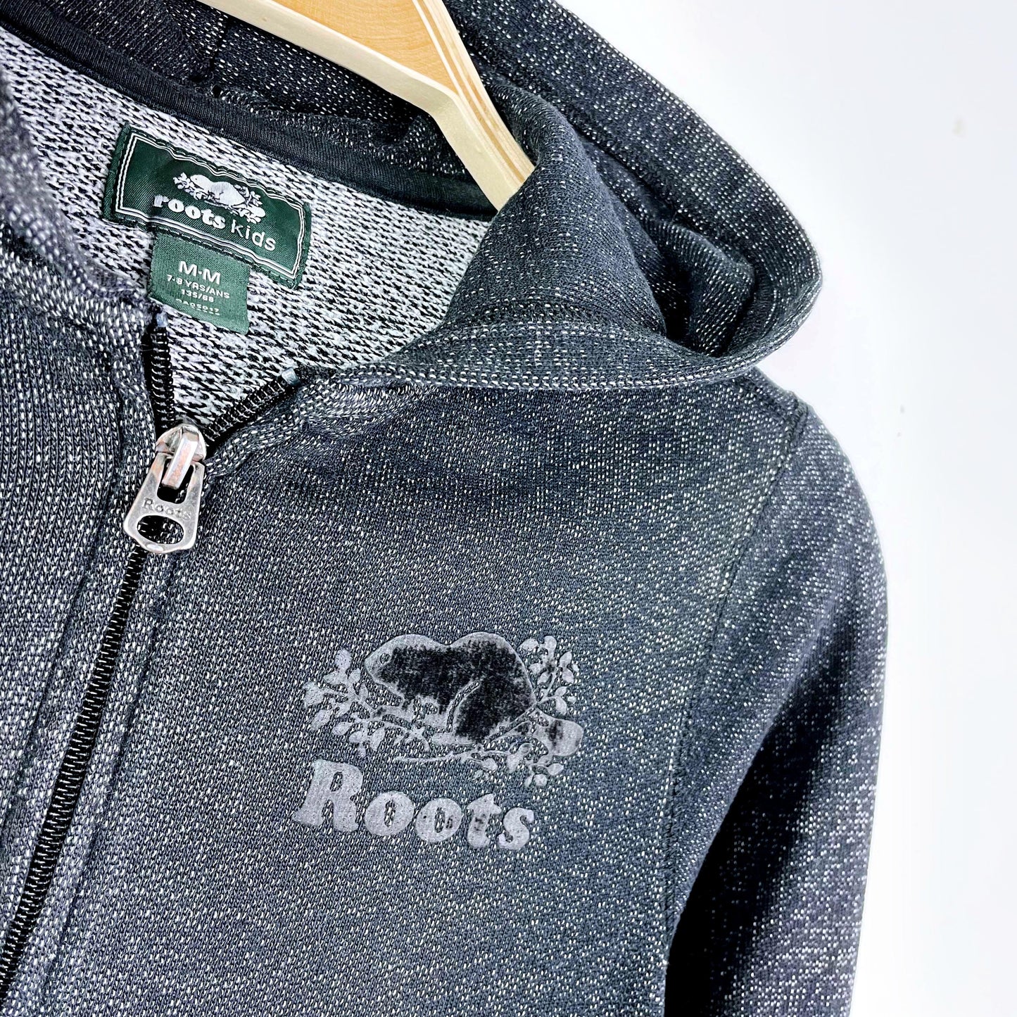 roots kids black pepper full zip hoodie - size medium