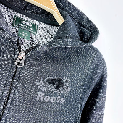 roots kids black pepper full zip hoodie - size medium