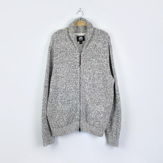 roots snowy fox knit shawl collar cardigan - size xl
