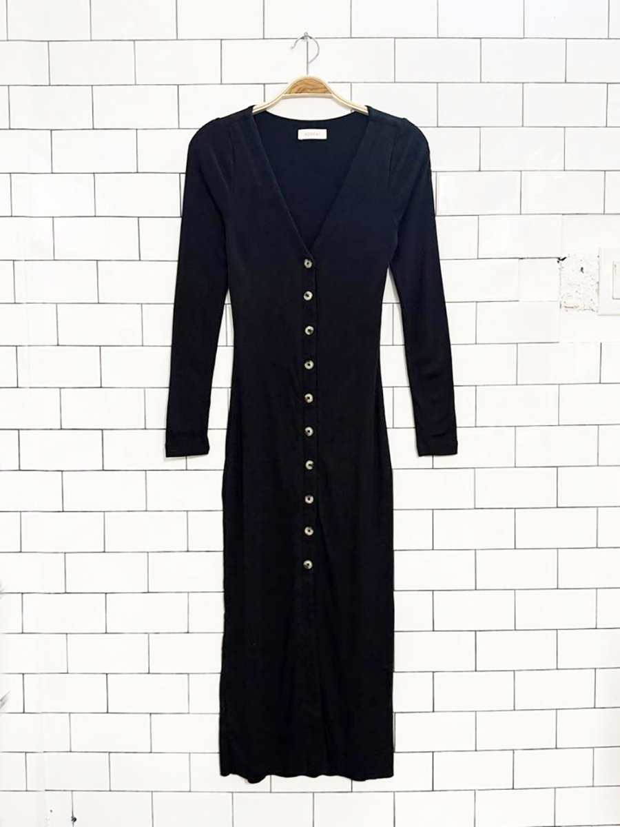 kookaï ribbed full button bodycon midi dress - good market thrift store