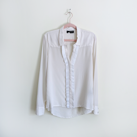 the kooples cream silk blouse with ruffle trim - size medium