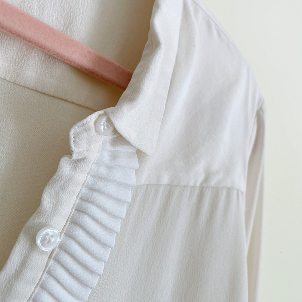 the kooples cream silk blouse with ruffle trim - size medium
