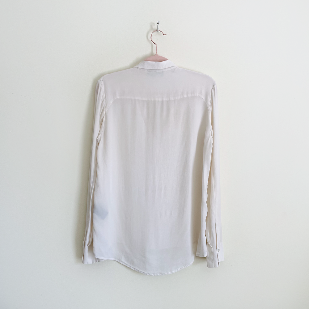 the kooples cream silk blouse with ruffle trim - size medium
