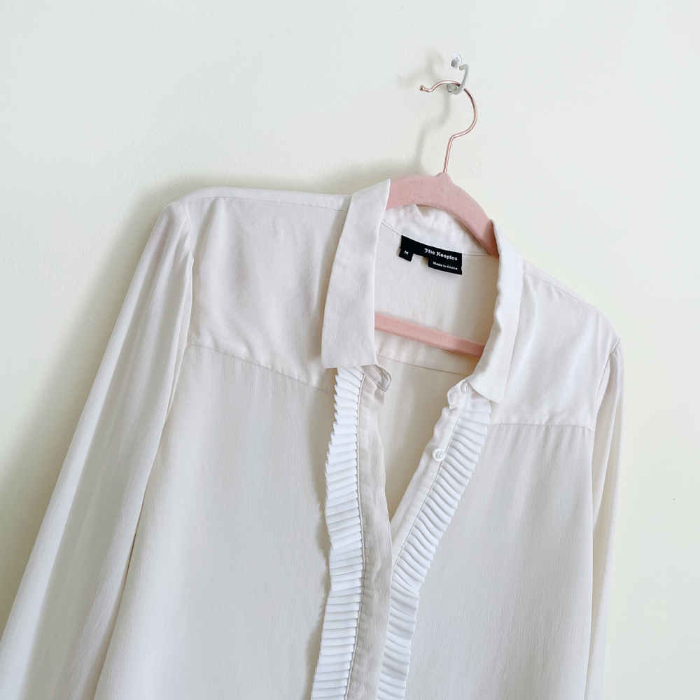 the kooples cream silk blouse with ruffle trim - size medium