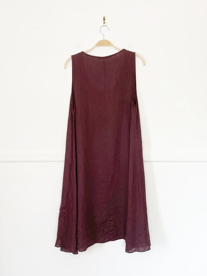 la fée maraboutée 100% linen shift flare hem midi dress - good market thrift store