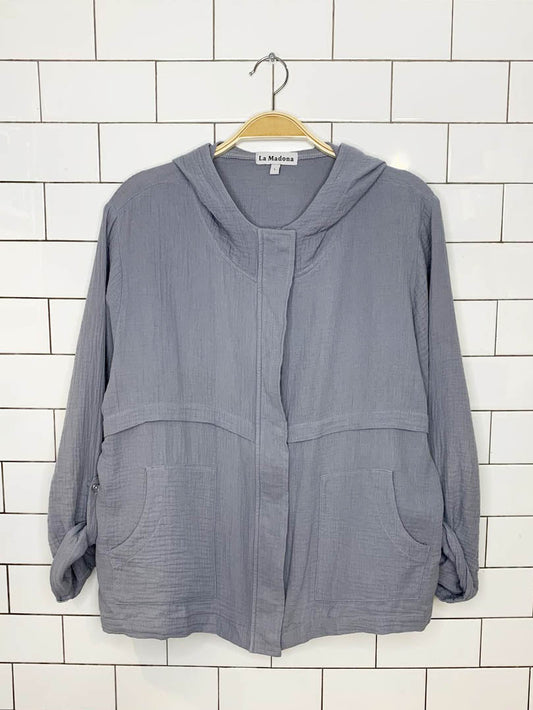 la madonna gauze cotton hooded full zip jacket - good market thrift store