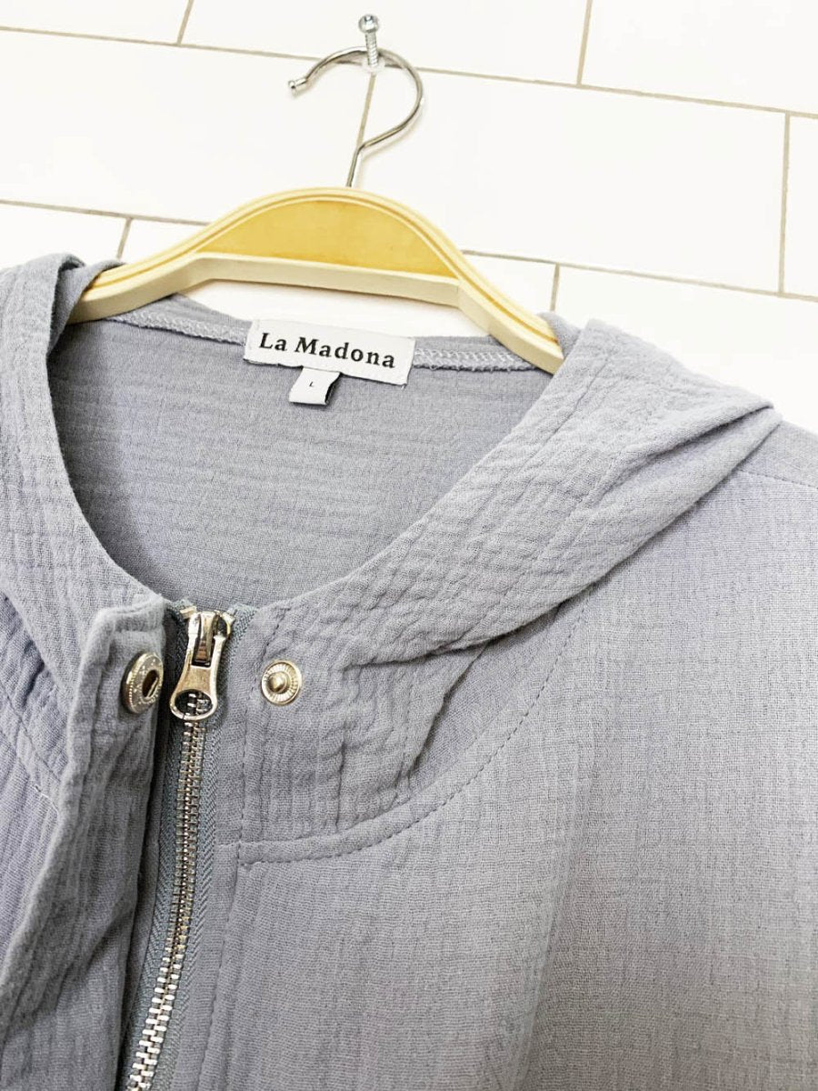 la madonna gauze cotton hooded full zip jacket - good market thrift store