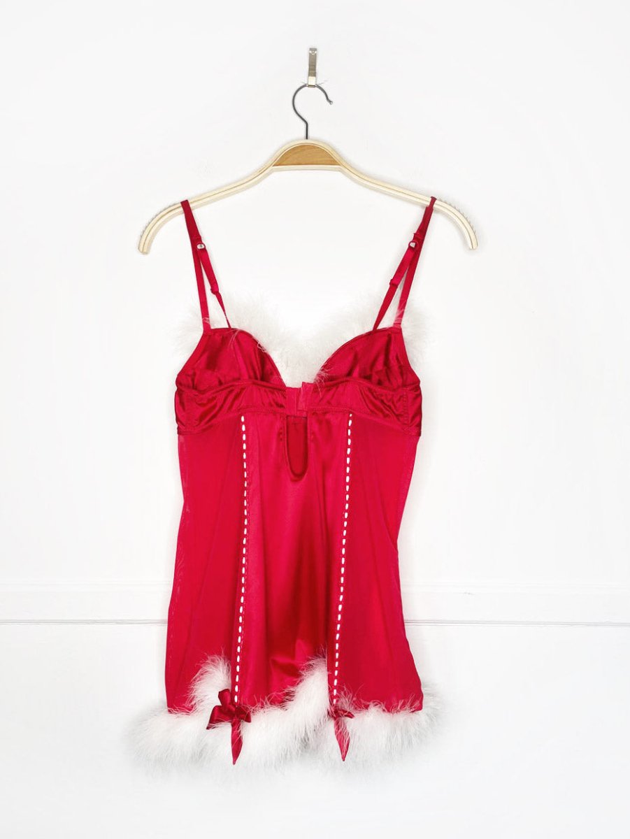 la senza mrs claus boa feather trim satin bustier - good market thrift store
